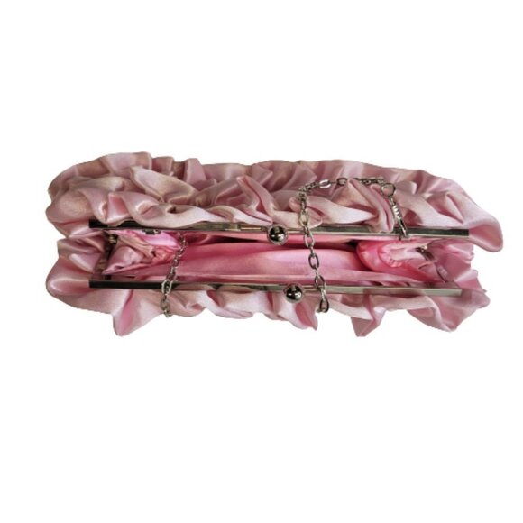Pink Satin Ruffle Evening Clutch Purse - Picture 7 of 11